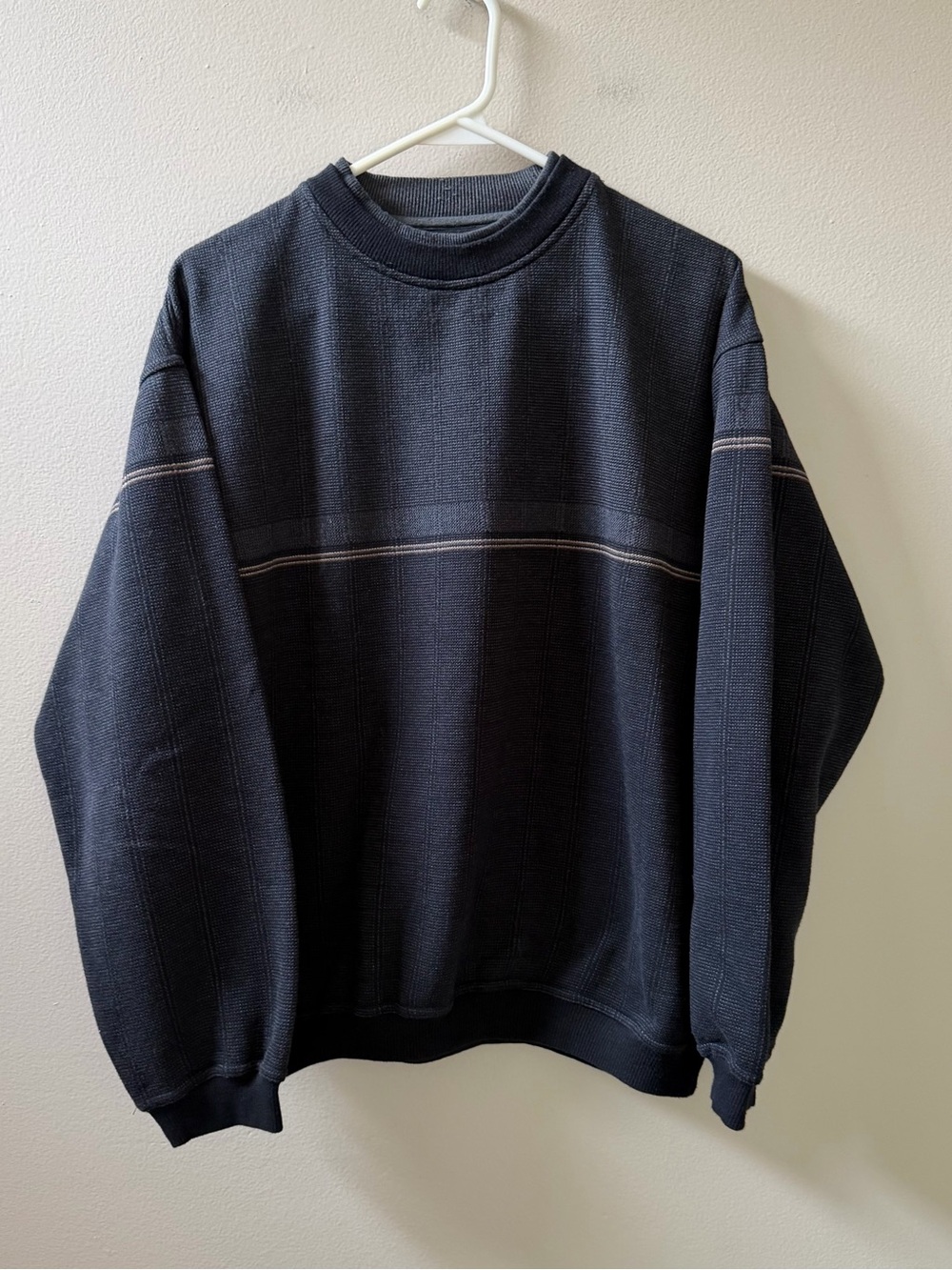Knights Apparel 90s Black Crewneck Sweater with Thin Light Stripe, Sz M